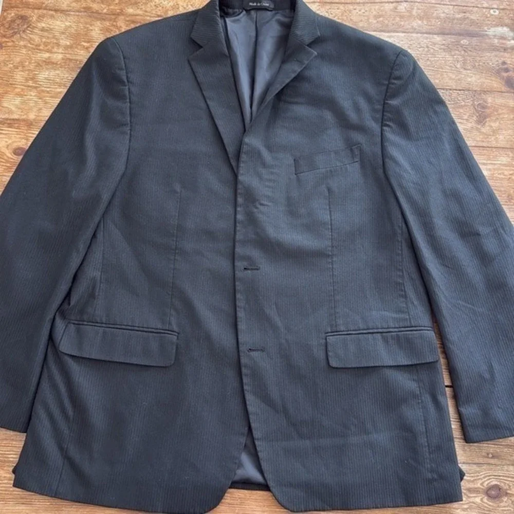 Michael Kors Mens Black Pinstripe‎ Two Button Blazer Suit Jacket 44R EUC